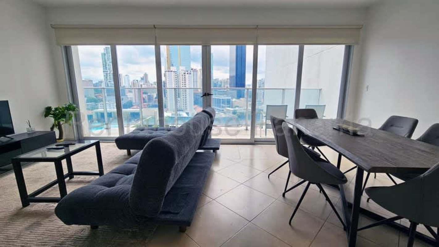 Balcony with panoramic Pacific Ocean and skyline views in PH BICSA Tower Panama