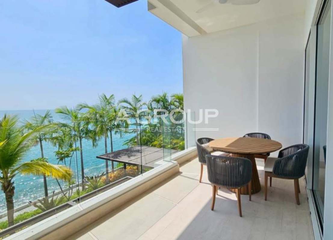 Spacious balcony with outdoor seating and panoramic ocean view in Ocean Reef Islands Panama