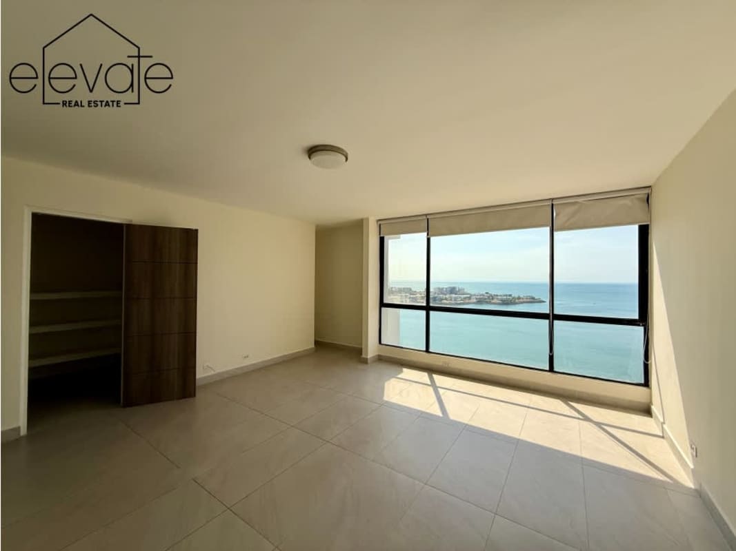 Remodeled kitchen with granite countertops, appliances, and enclosed balcony ocean view PH Winston Churchill Panama City