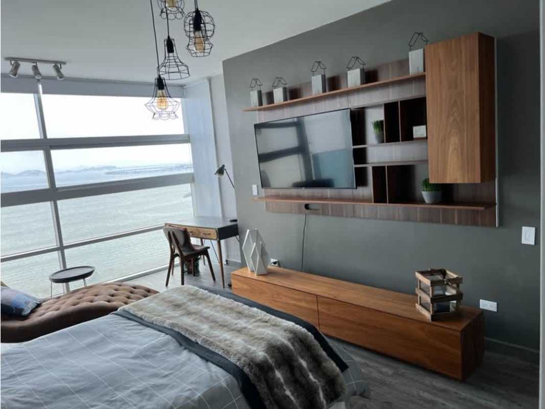 Bedroom with split AC built-in closets ocean view at PH The Waters Panama City