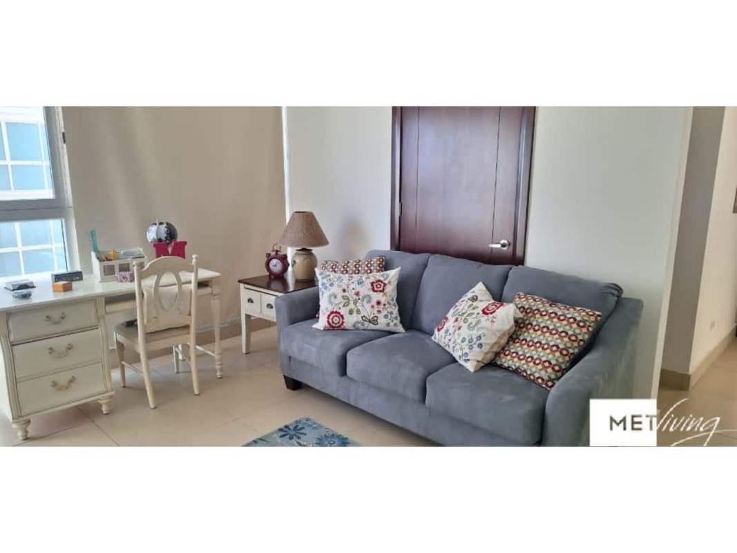 Spacious living room with city and ocean views from large windows in PH Dupont Punta Pacifica