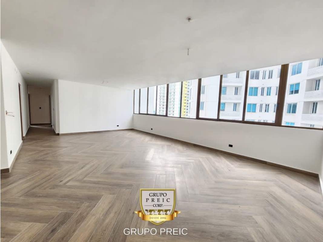 Contemporary kitchen with terrazzo countertop and backsplash, custom cabinetry in PH Brisa Marina Costa del Este Panama