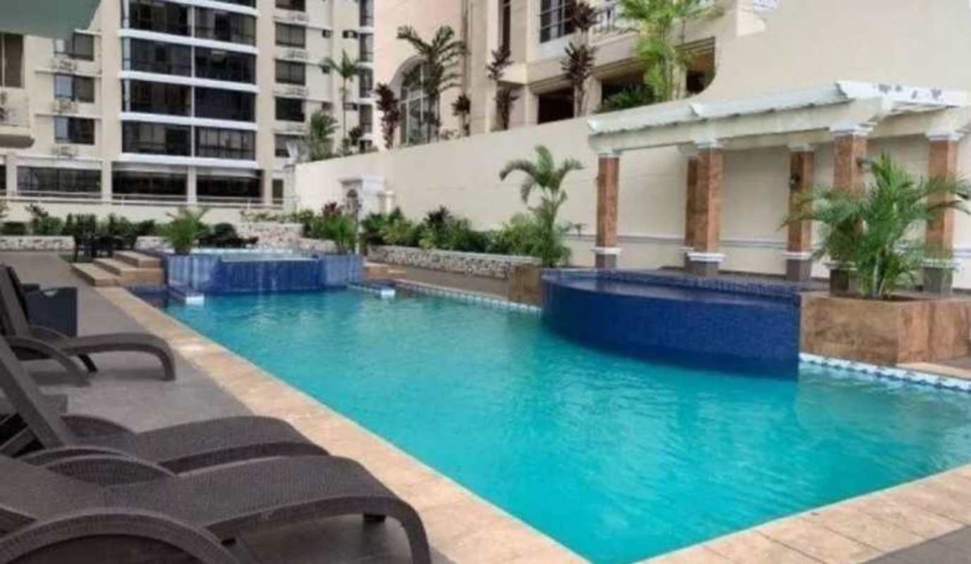 Contemporary kitchen with granite counters, wooden cabinetry, modern appliances in PH Sophia Tower Obarrio Panama