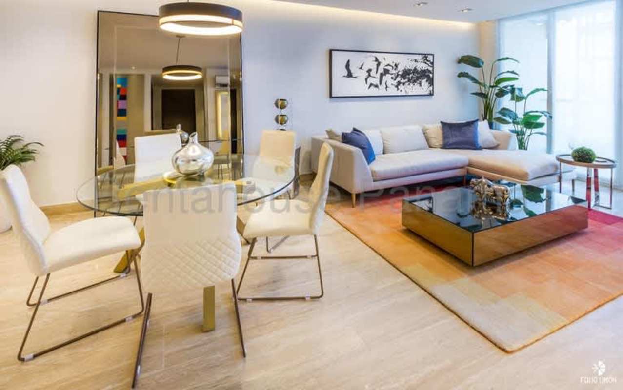 Fully equipped modern kitchen with appliances and marble floor at PH The Regent Costa del Este Panama