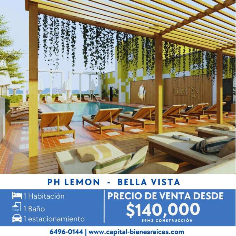 Modern high-rise with glass balconies and green accents at PH Lemon Bella Vista Panama