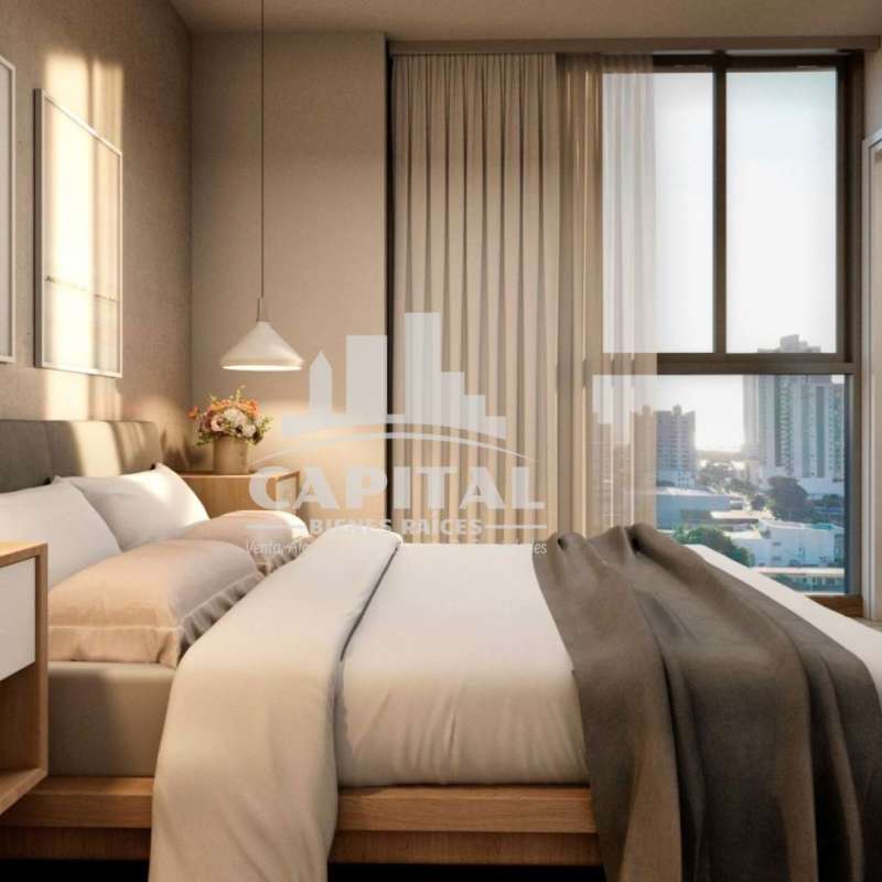 Bright bedroom with large window city view and pendant light at PH The Balcony Panama