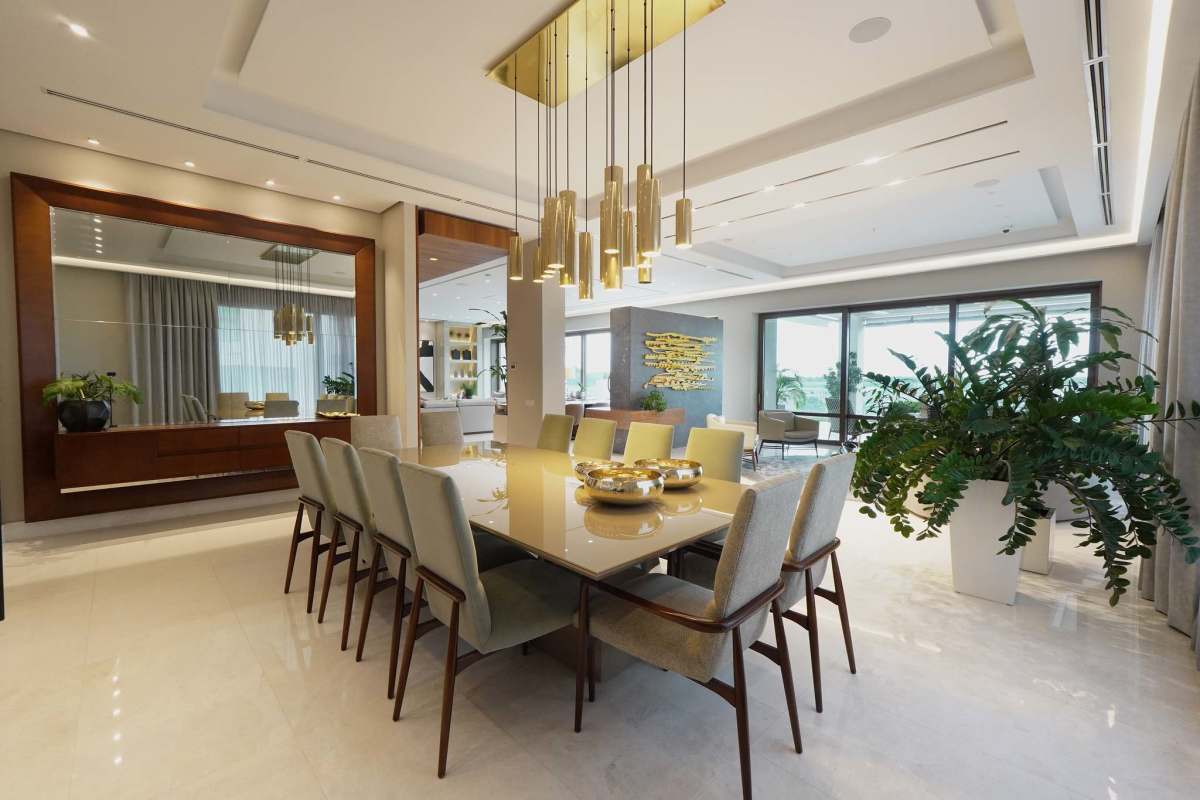 Modern gourmet kitchen with island, granite countertops, luxury appliances in Santa María Panama