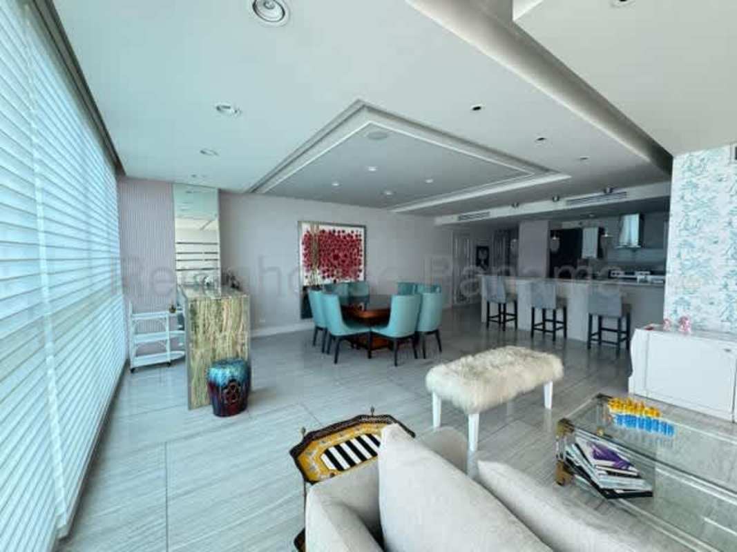 Elegant dining area marble floors modern furnishings ocean views PH Oceanaire Punta Pacifica Panama