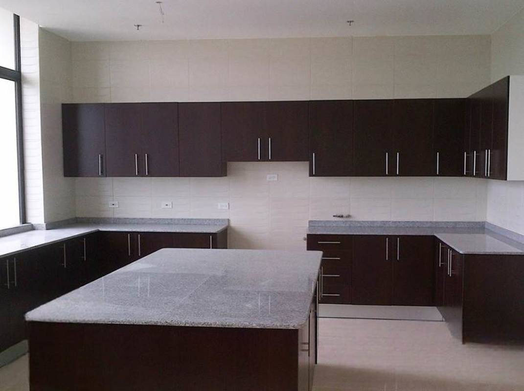Contemporary bathroom with twin sinks and panoramic window PH Elite Penthouse Panama