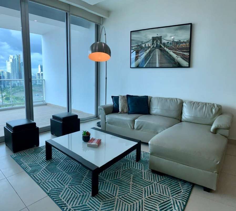 Furnished bedroom with skyline view and modern finishes at PH Destiny Tower Panama