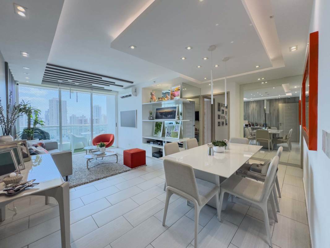 Skyline view tennis court amenity on roof at The Towers San Francisco Panama