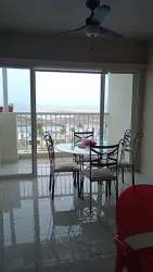 Glass dining table metal chairs balcony access PH Vista Azul Panama