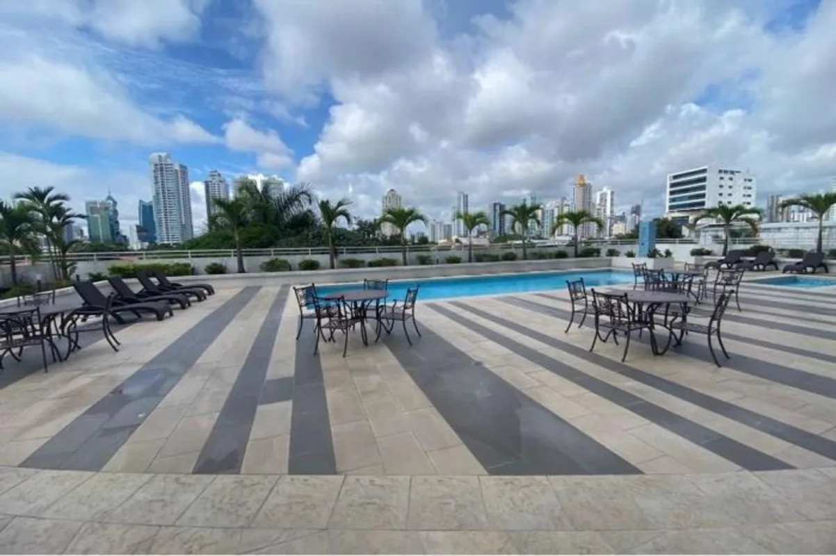 Outdoor lounge and pool with skyline view Infinity Tower San Francisco Panama