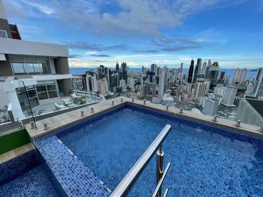 Infinity pool with skyline view at PH El Cangrejo Terrace in Panama City
