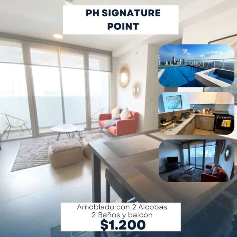 Rooftop social terrace with greenery, lounge seating and skyline view at PH Signature Point Panama