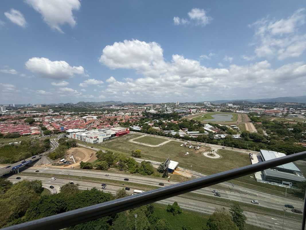 Bright bedroom with panoramic city views luxury condo Santa María