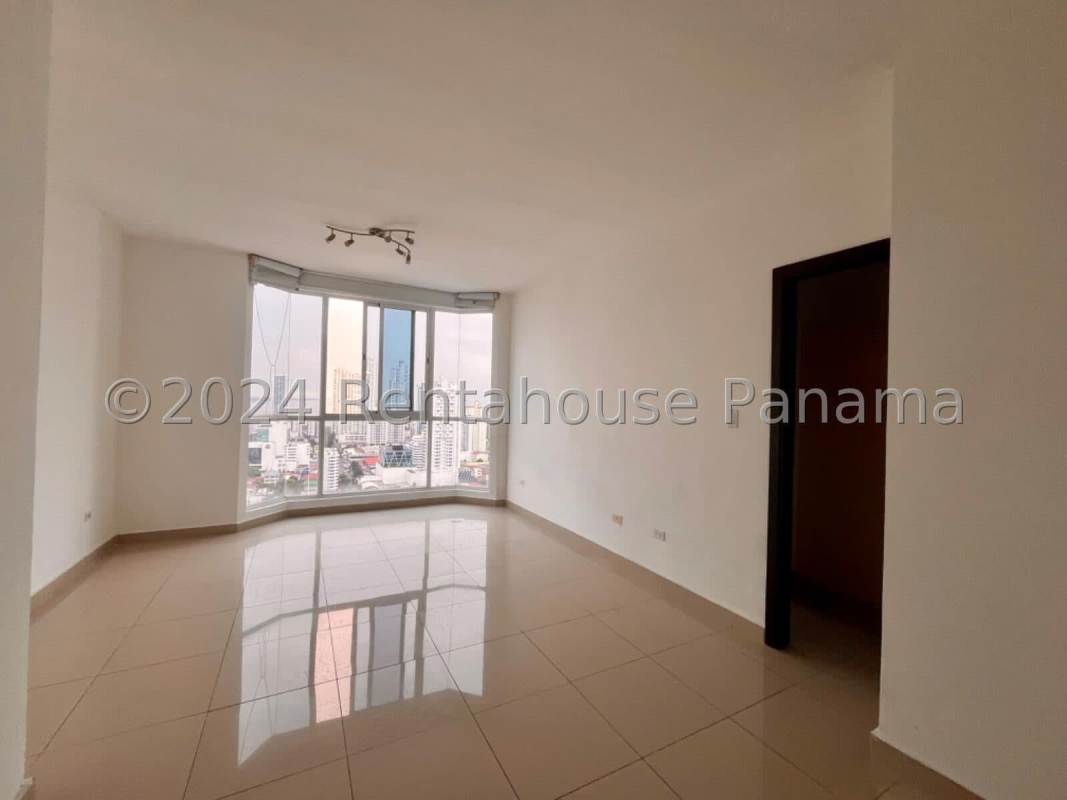 Bright kitchen living space with panoramic window view in PH Premium Tower San Francisco Panama