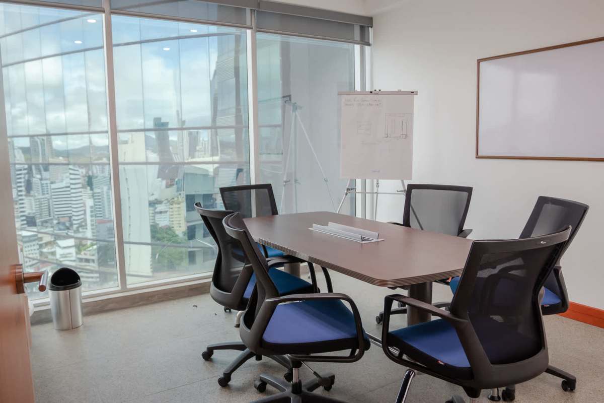 Executive private office with city skyline view at PH Atrium Tower Obarrio Panama