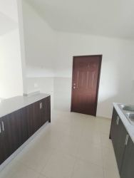 Minimalist kitchen with dark cabinetry in new Cerro Silvestre house Panama