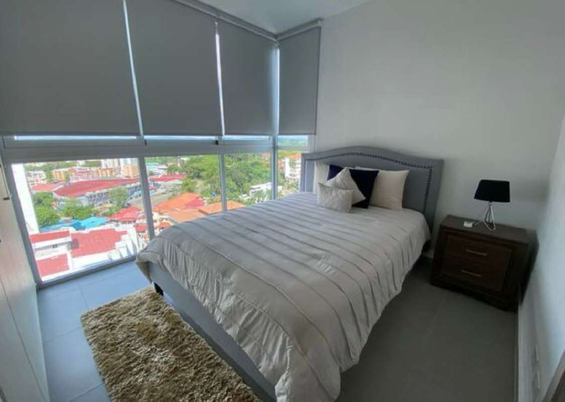 Furnished bedroom with closet and city view PH La Cresta Bella Vista Panama City