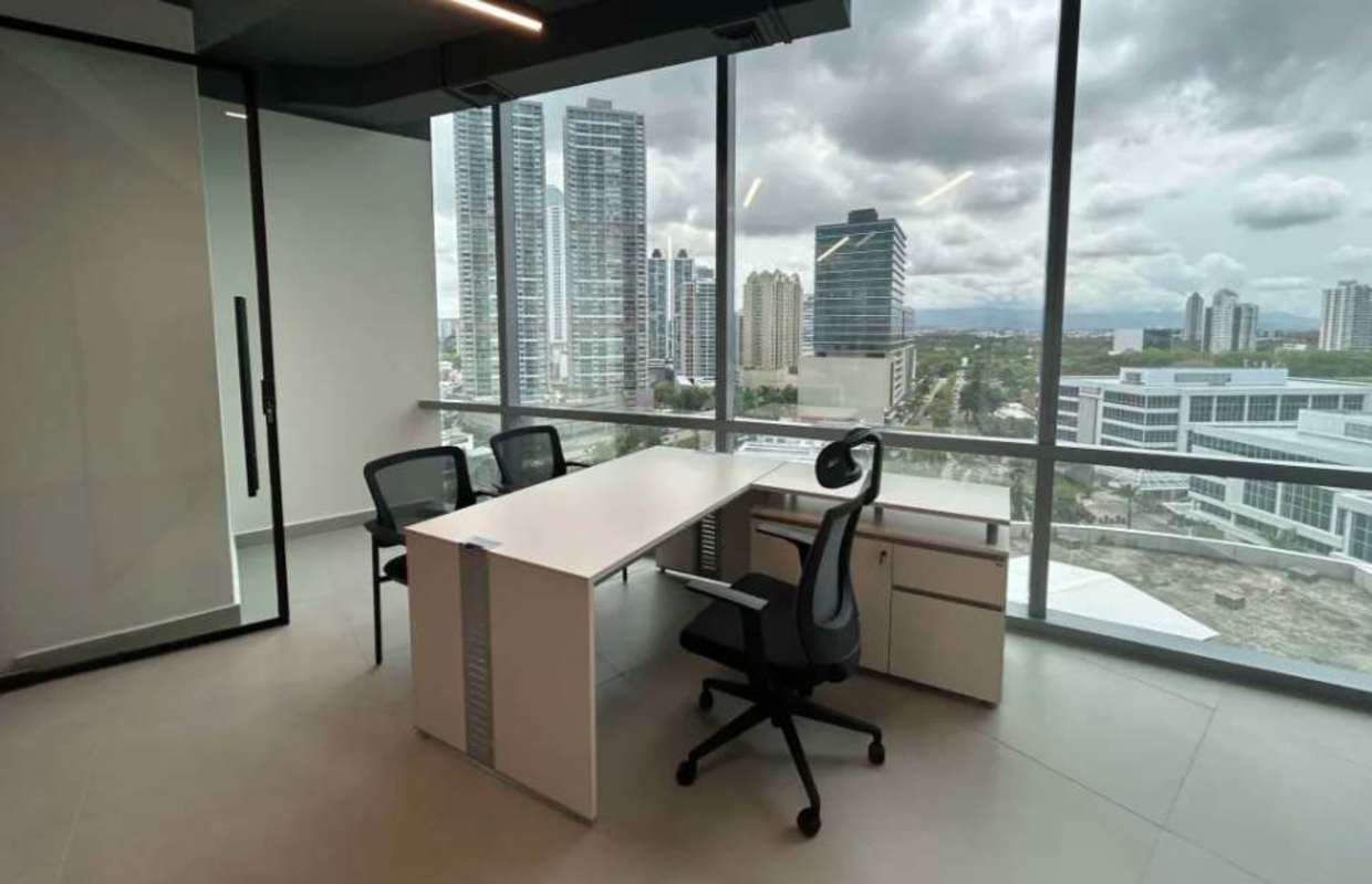 Meeting room with glass walls furnished for conferences in Costa del Este office tower