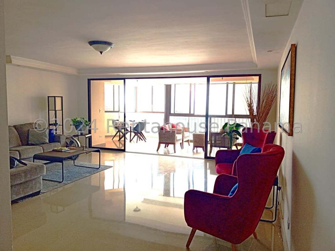 Elegant dining room marble floors oceanfront apartment Punta Paitilla Panama
