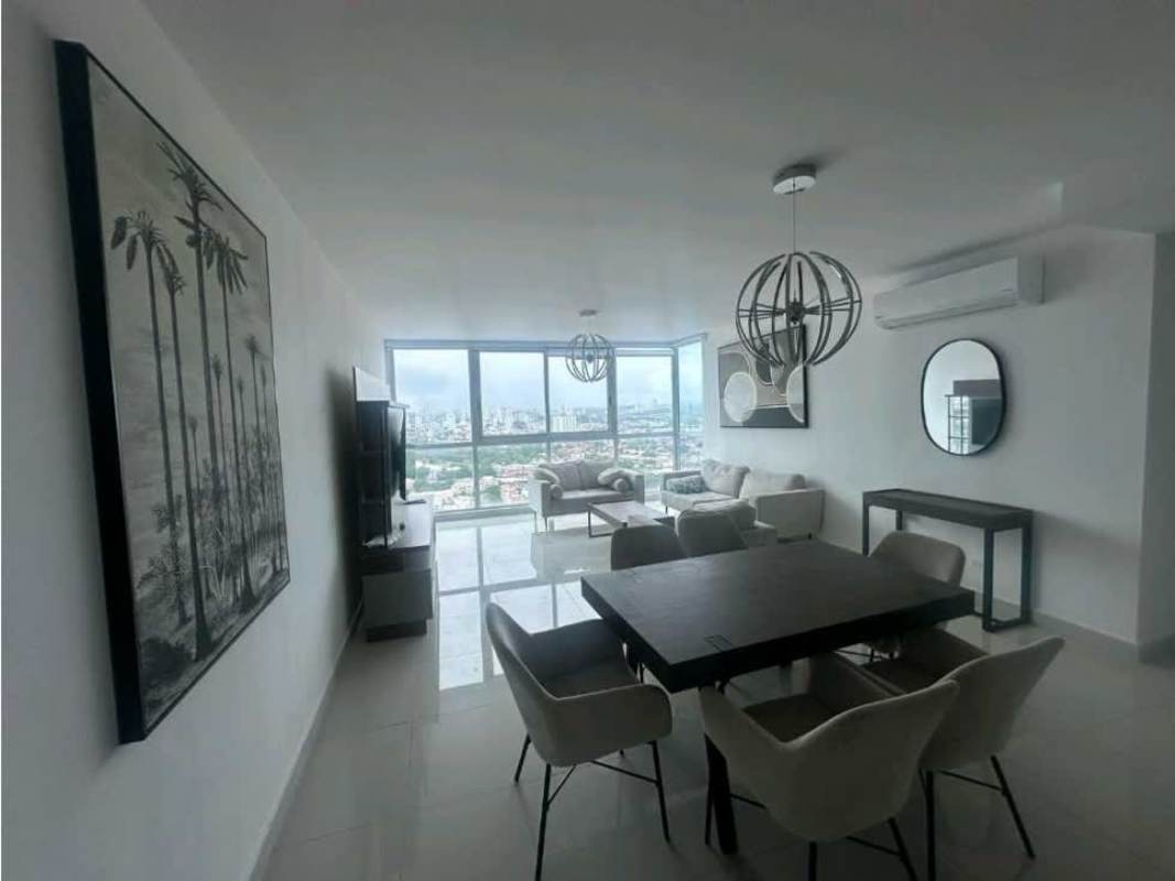 Master bedroom with large windows skyline view Costa del Este Panama PH Top Towers