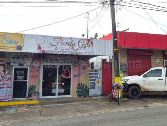 Colorful storefront flower gift shop decorative signage glass entrance La Chorrera Panama