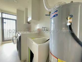 Spacious master bedroom with panoramic window luxury apartment Santa Maria Panama City