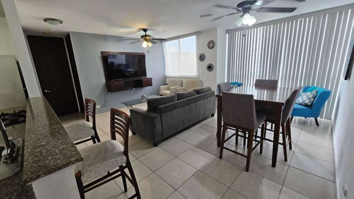Modern kitchen with granite countertop, stove and cabinetry in PH Torre Alsacia Panama City
