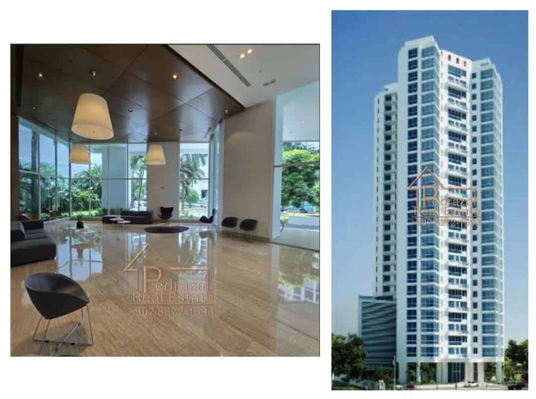 Bright lobby with modern furnishings marble floors panoramic windows in PH Castellamare Costa del Este Panama City