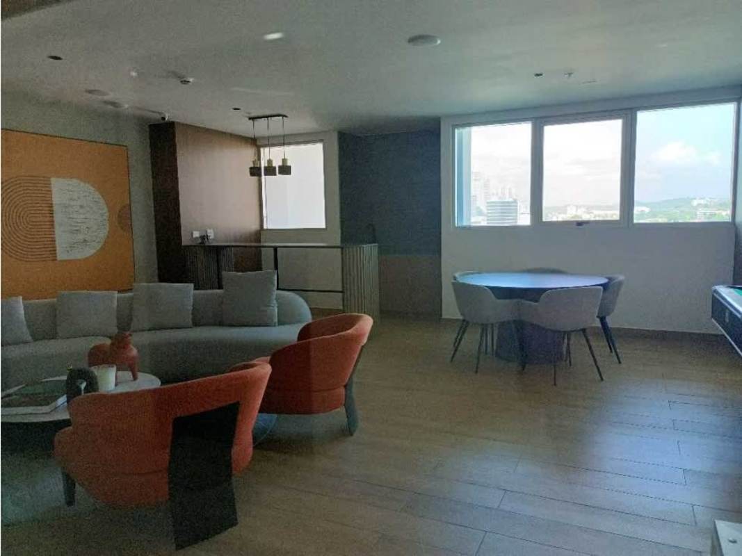 Contemporary open-plan living dining room with cityscape view PH Square Park Vía España Panama