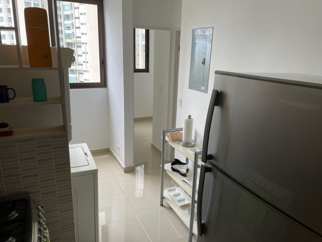 Modern kitchen with granite countertop, stove, fridge, microwave PH San Francisco Bay Tower 300 Panama
