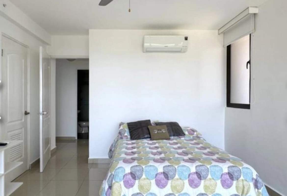 Bright bedroom with large windows, ocean view, ceiling fan, PH San Francisco Bay Panama