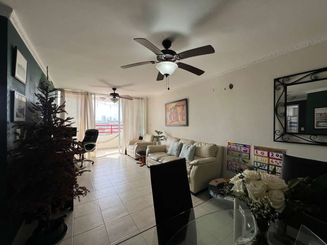 Kitchen with granite countertops and full appliances at PH El Marquez in Carrasquilla Panama City