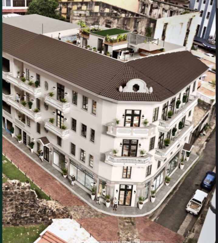 Infinity pool and terrace with panoramic views atop PH Mansion Baluarte in Casco Viejo Panama