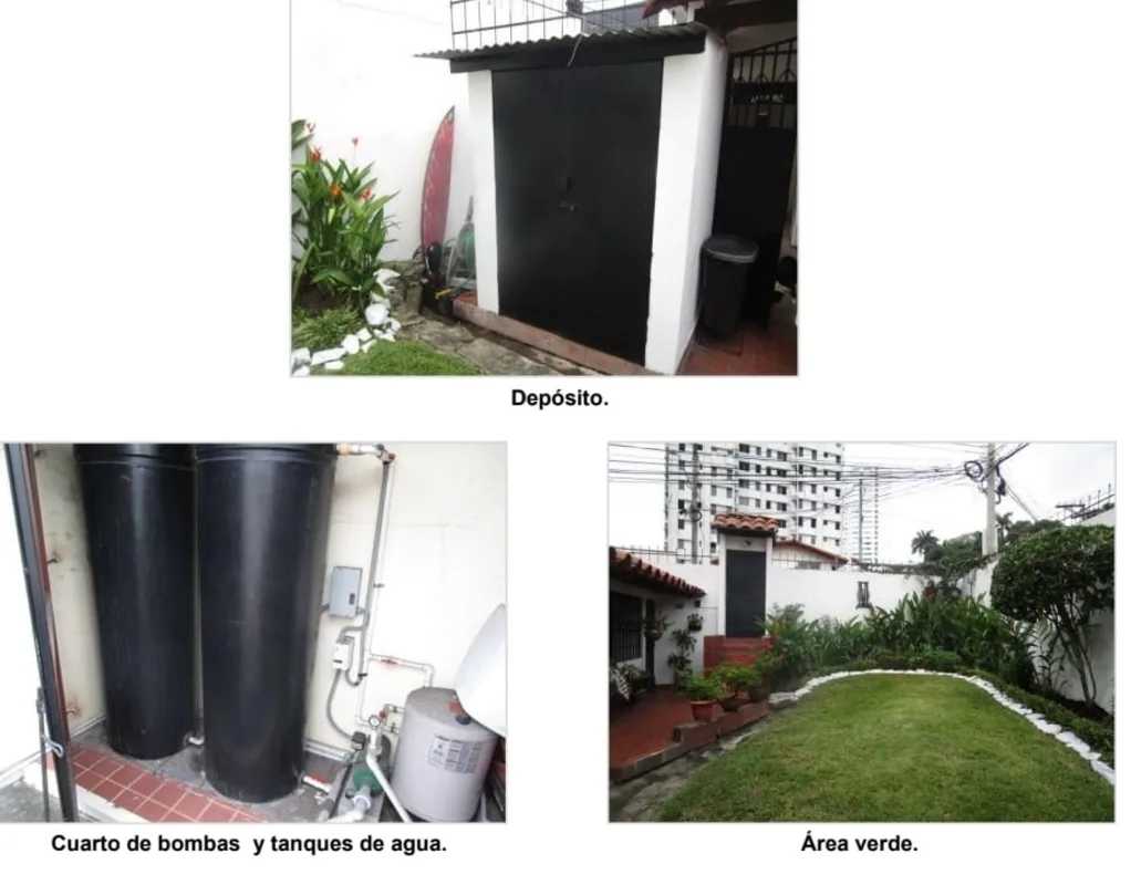 Utility area with pump room, water tanks, lush garden lawn San Francisco