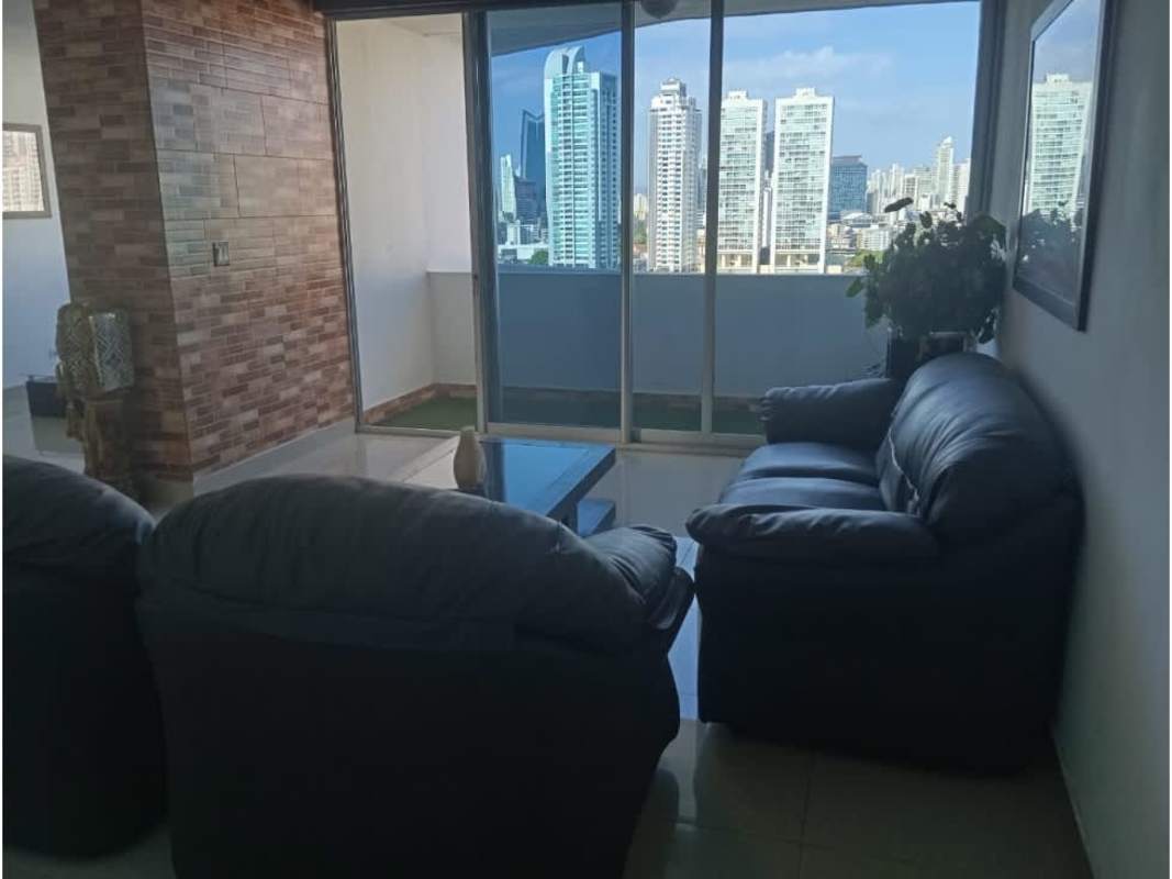 Living room with city skyline views access to balcony in PH Infinity Tower Coco del Mar Panama