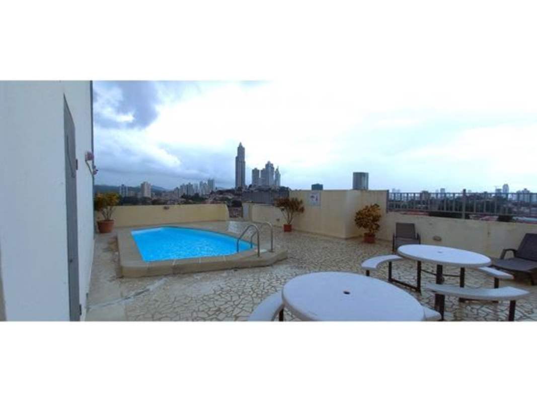 Rooftop pool terrace with seating city skyline in PH La Locería Betania Panama