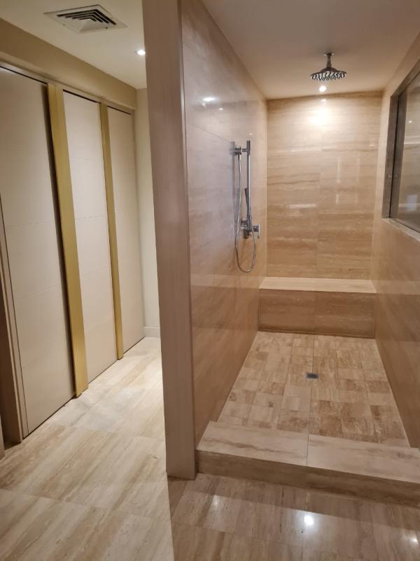 Marble bathroom vanity glass shower luxury Waldorf Astoria Panamera Residences rental Panama
