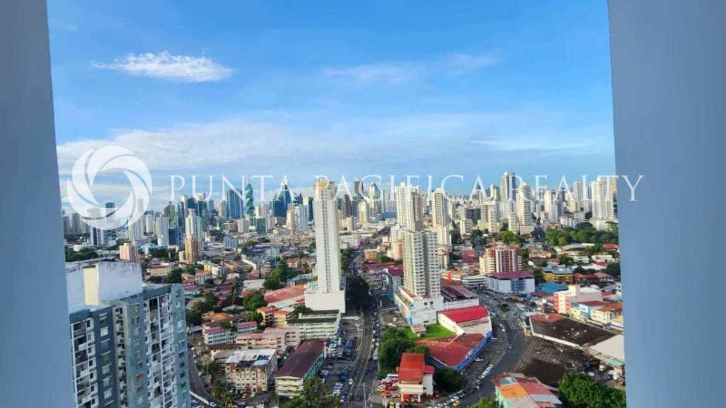 City view from high floor balcony at PH Park Square Panama