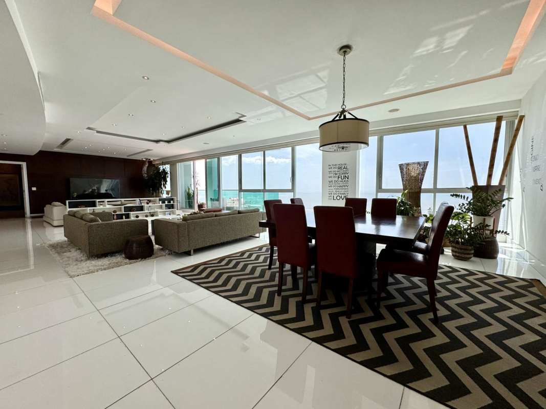 Open concept dining area with sea views at PH Ocean One Costa del Este Panama