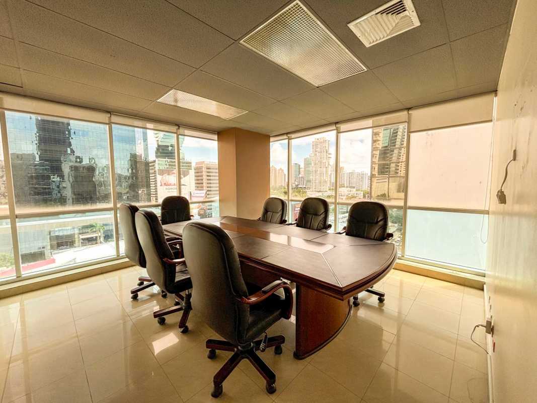 Spacious conference room with city view windows, meeting table and executive chairs in City Center Tower Obarrio Panama
