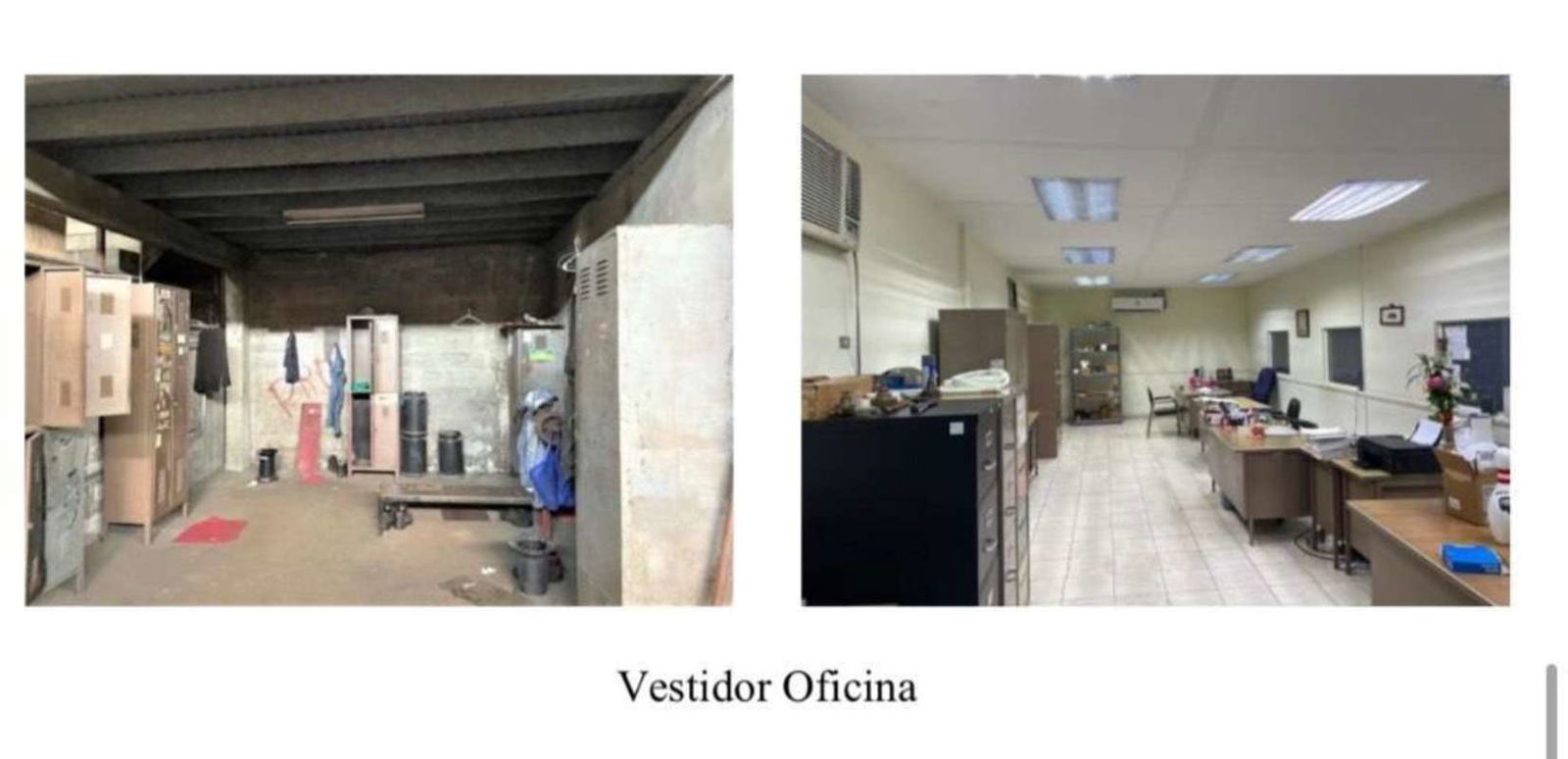 Changing room with lockers and office desks inside warehouse in Rio Abajo Panama