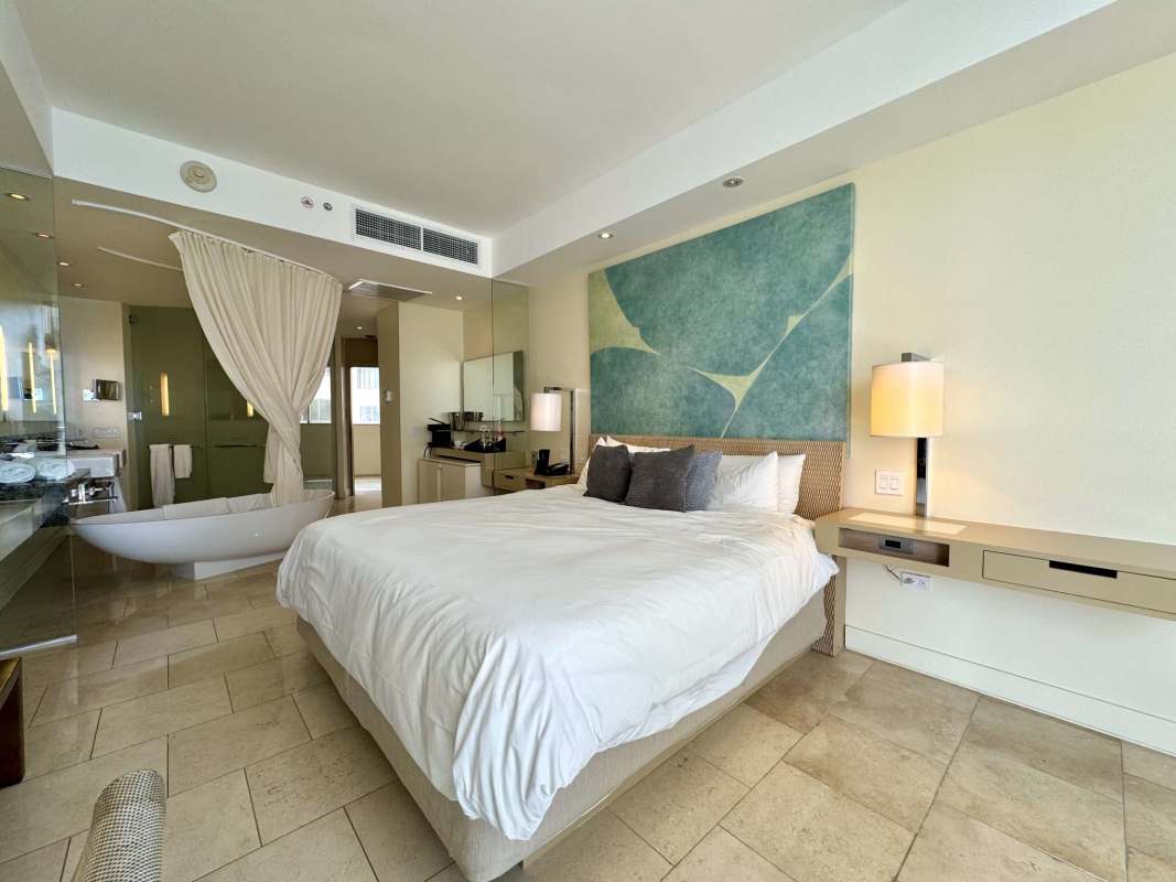 Furnished studio with king bed, balcony, marble floors at JW Marriott Panama
