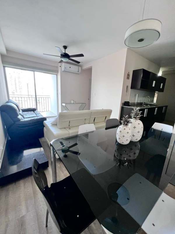 Private balcony with seating overlooking city skyline Pueblo Nuevo Hato Pintado Panama City