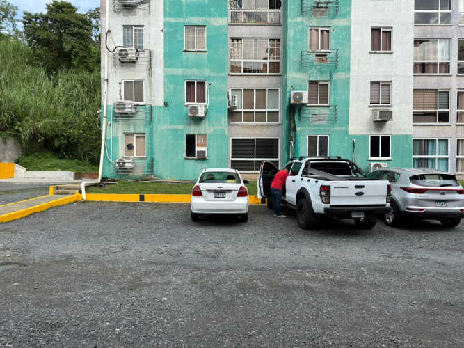 Exterior with secure parking area for apartments Río Abajo Panama City sale