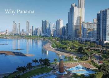 Aerial view of Playa Bonita Village, rainforest, ocean coastline and luxury condominiums near Panama Canal