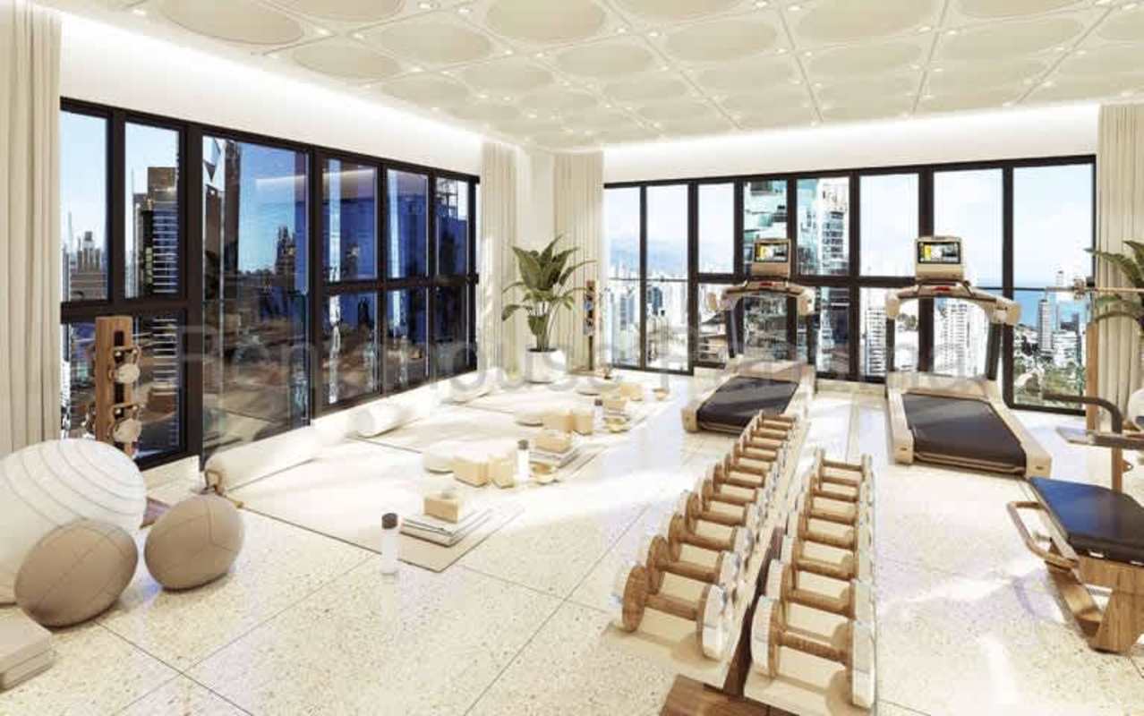 Modern gym with panoramic views at The Walker Wellness Center Panama