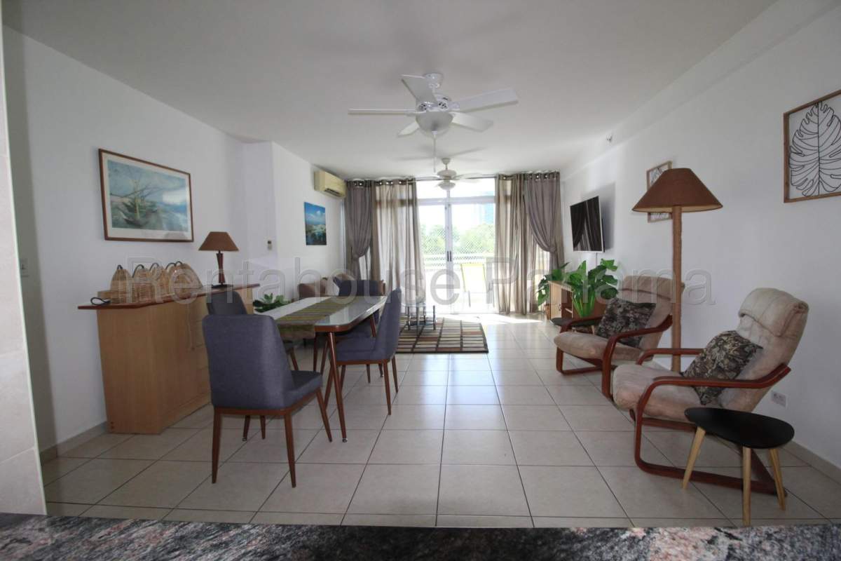 Balcony with panoramic ocean and city views in PH Titanium Costa del Este Panama